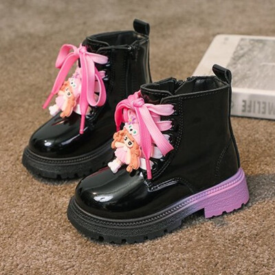 Tüdrukute saapad Sügisroosa, lilla, lakknahast armsad lühikesed lastesaapad 22-33 väikelaste ümara varbaga Tursked moodsad lastekingad