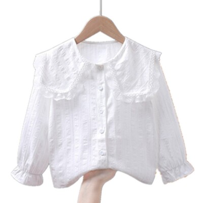 Primăvară Toamnă Bebeluş Copil Adolescent Volane Bluză din dantelă Manecă lungă Cămaşă din bumbac Cămaşă pentru copii 6 8 10 12 14 ani