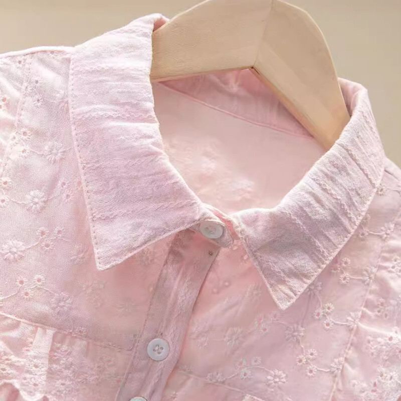 Primăvară Toamnă Bebeluş Copil Adolescent Volane Bluză din dantelă Manecă lungă Cămaşă din bumbac Cămaşă pentru copii 6 8 10 12 14 ani