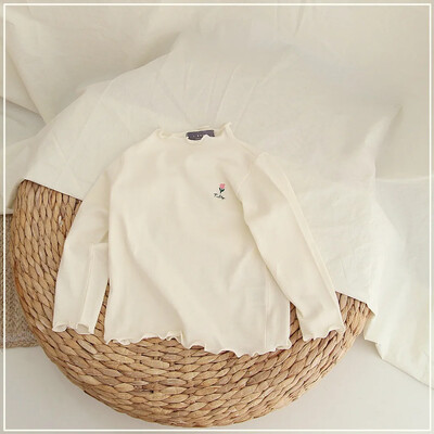 Lastele Tüdrukutele Turtlene kaelusega alussärk Kevadine alasärk Sügis pikkade varrukatega Soliidne T-särk Laste vabaaja lillelised topsid T-särgid 1-6 a