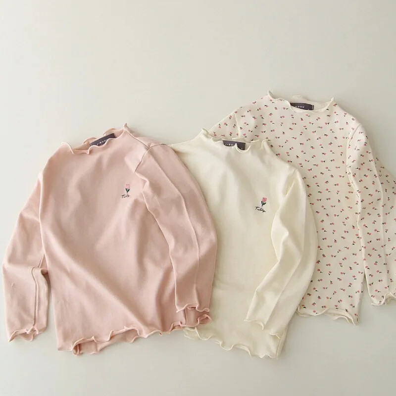 Lastele Tüdrukutele Turtlene kaelusega alussärk Kevadine alasärk Sügis pikkade varrukatega Soliidne T-särk Laste vabaaja lillelised topsid T-särgid 1-6 a