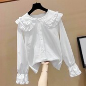 4-13 години Пролет Есен Бебешки тийнейджърски дрехи за момичета Дантелена блуза с волани Бяла ученическа риза с дълъг ръкав Детски ризи