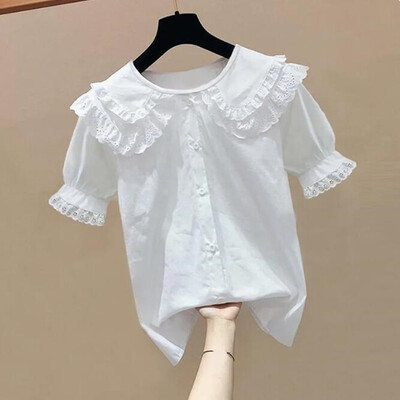 4-13 години Пролет Есен Бебешки тийнейджърски дрехи за момичета Дантелена блуза с волани Бяла ученическа риза с дълъг ръкав Детски ризи