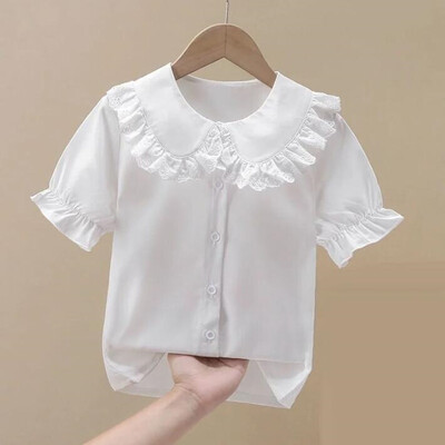 4-13 години Пролет Есен Бебешки тийнейджърски дрехи за момичета Дантелена блуза с волани Бяла ученическа риза с дълъг ръкав Детски ризи
