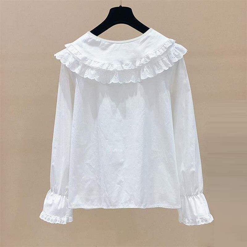 4-13 години Пролет Есен Бебешки тийнейджърски дрехи за момичета Дантелена блуза с волани Бяла ученическа риза с дълъг ръкав Детски ризи