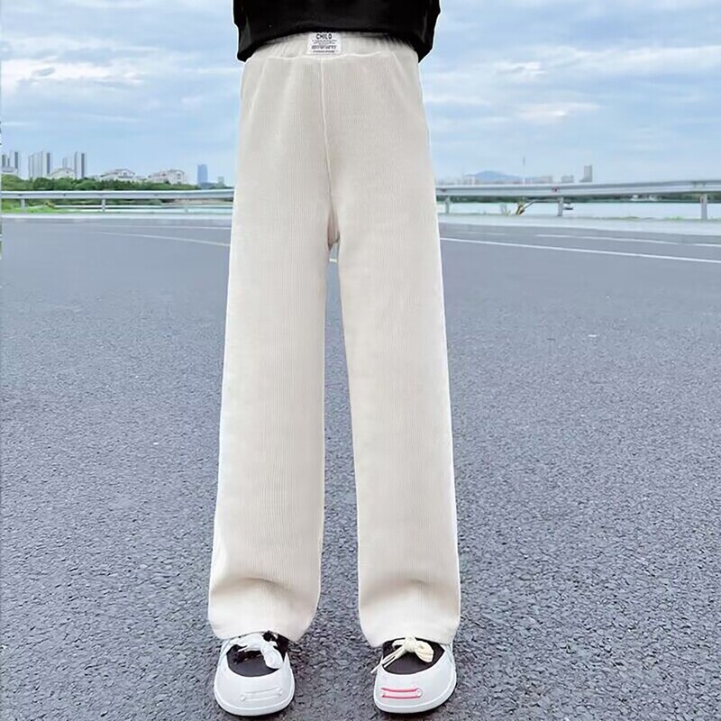 Tüdrukute laia säärega püksid Uued kevade ja sügise trendikas laste velvetist vabaaja sirge säärega püksid Tüdrukute trendi salenemist soodustavad pikad püksid