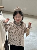 Sügisene tüdrukute pluusid Laste pikkade varrukatega topid Lahtine lilleline särk Armas pitskrae Väike prantsuse tüdrukute prindiga pluus