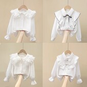 4–15-aastased sügiskoolitüdrukud, valge pitspluus, preppy stiilis riided tüdrukute puuvillased topid Laste särk, pikkade varrukatega lasteriided