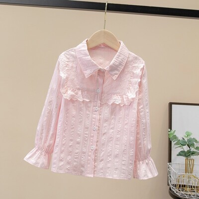 4–15-aastased sügiskoolitüdrukud, valge pitspluus, preppy stiilis riided tüdrukute puuvillased topid Laste särk, pikkade varrukatega lasteriided