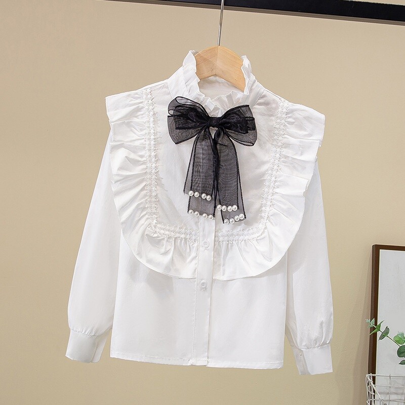 4–15-aastased sügiskoolitüdrukud, valge pitspluus, preppy stiilis riided tüdrukute puuvillased topid Laste särk, pikkade varrukatega lasteriided