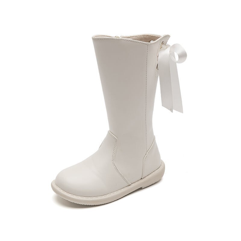 Visoke čizme do koljena za djevojčice, dječje modne jahaće čizme s niskom petom, leptir mašnom, čizme za djevojčice princeze od sintetičke kože s patentnim zatvaračem
