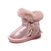 1-12 години дете естествена кожа модни пискюли глезена зимни ботуши момичета деца заешка кожа плюшени ботуши за бебета сняг спортни обувки