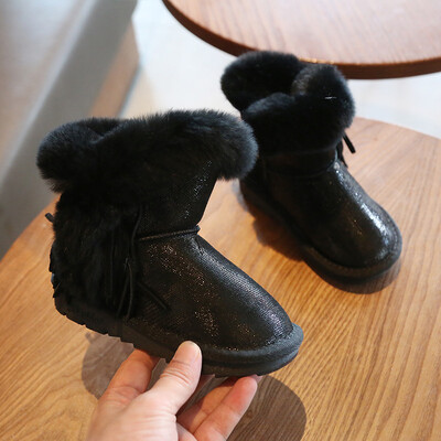 1-12 години дете естествена кожа модни пискюли глезена зимни ботуши момичета деца заешка кожа плюшени ботуши за бебета сняг спортни обувки