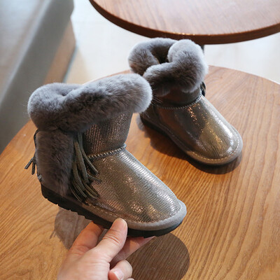 1-12 години дете естествена кожа модни пискюли глезена зимни ботуши момичета деца заешка кожа плюшени ботуши за бебета сняг спортни обувки