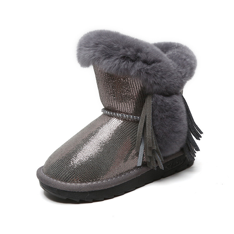 1-12 години дете естествена кожа модни пискюли глезена зимни ботуши момичета деца заешка кожа плюшени ботуши за бебета сняг спортни обувки
