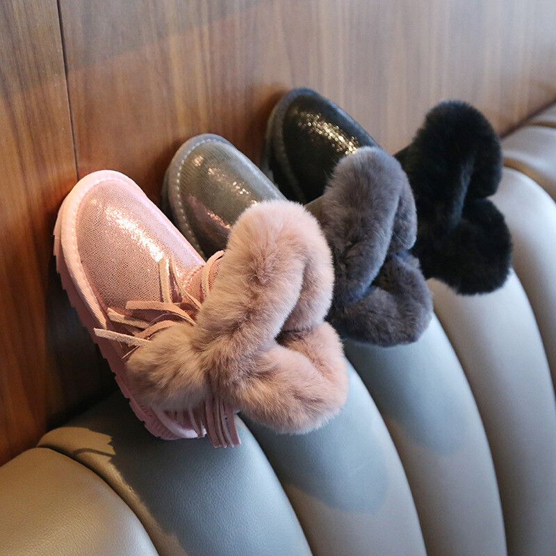 1-12 години дете естествена кожа модни пискюли глезена зимни ботуши момичета деца заешка кожа плюшени ботуши за бебета сняг спортни обувки