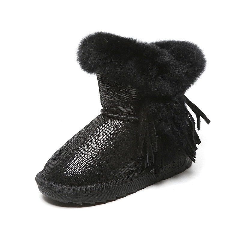 1-12 години дете естествена кожа модни пискюли глезена зимни ботуши момичета деца заешка кожа плюшени ботуши за бебета сняг спортни обувки