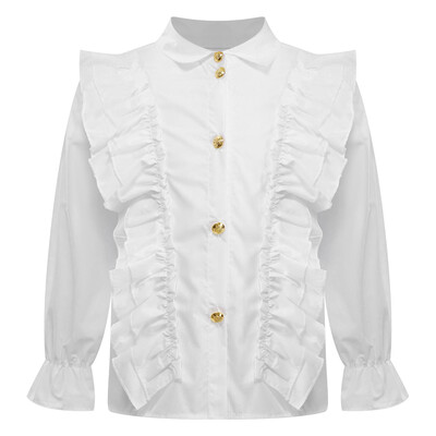 Lapsed, tüdrukud, valge pluus, volangidega särk, pikkade varrukatega, nööpidega särgid, topid Printsessi pulmapeo riided, vabaaja koolivorm