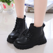 Модни плоски детски обувки за момичета Есенни кожени спортни ботуши Маратонки Детски боти до глезена 2022 Нови 3 4 5 6 7 8 9 10 11 12 години