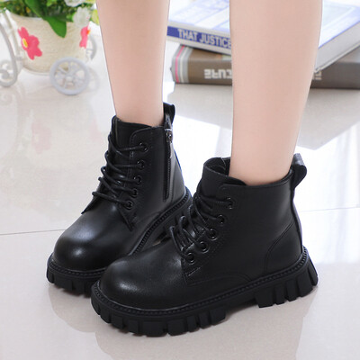 Модни плоски детски обувки за момичета Есенни кожени спортни ботуши Маратонки Детски боти до глезена 2022 Нови 3 4 5 6 7 8 9 10 11 12 години