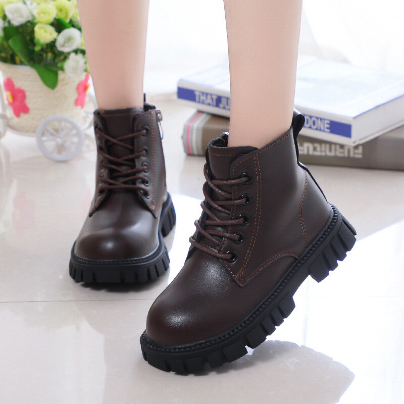 Модни плоски детски обувки за момичета Есенни кожени спортни ботуши Маратонки Детски боти до глезена 2022 Нови 3 4 5 6 7 8 9 10 11 12 години