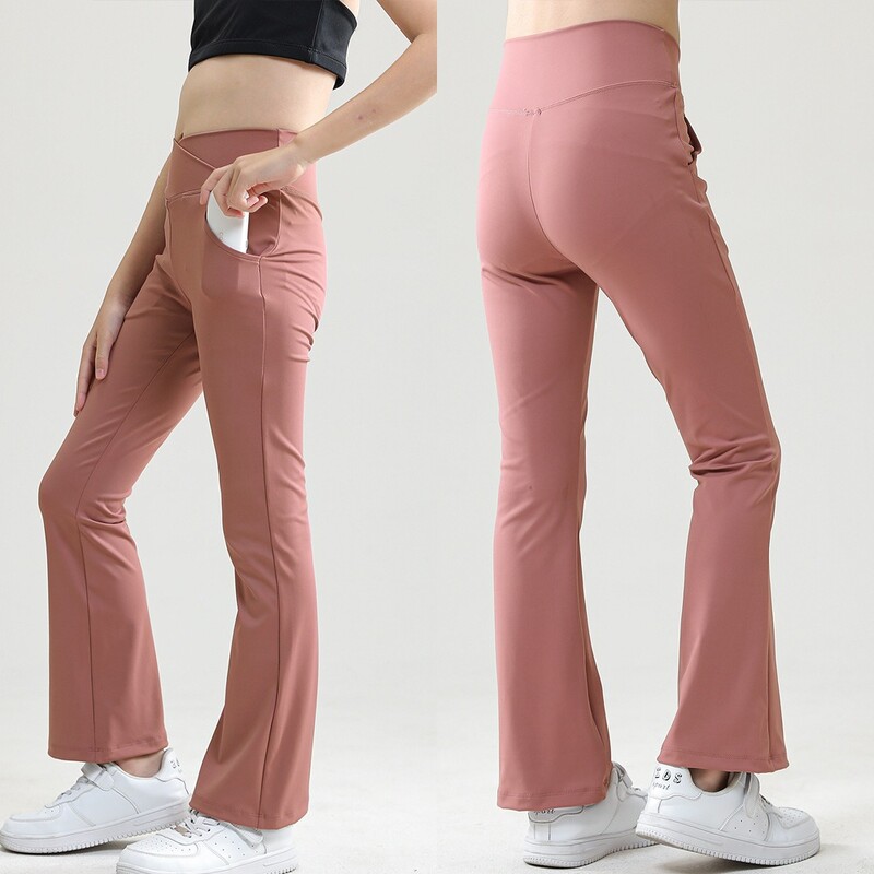 Tajice za djevojčice, sportske široke hlače s križnim strukom, elegantna odjeća za jogu, 10-12 Y, dječje plesno trčanje, crne zvonaste hlače s džepovima