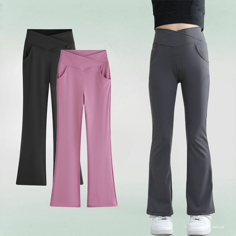 Tajice za djevojčice, sportske široke hlače s križnim strukom, elegantna odjeća za jogu, 10-12 Y, dječje plesno trčanje, crne zvonaste hlače s džepovima