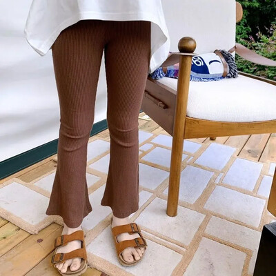 Lastele Tüdrukutele Flare Säärised 2024 Uus Saabumine Laste Slim Fit Püksid Tüdrukud Kevadsuvi puuvillased säärised Hallid mustad püksid