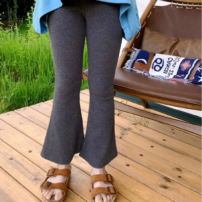 Lastele Tüdrukutele Flare Säärised 2024 Uus Saabumine Laste Slim Fit Püksid Tüdrukud Kevadsuvi puuvillased säärised Hallid mustad püksid