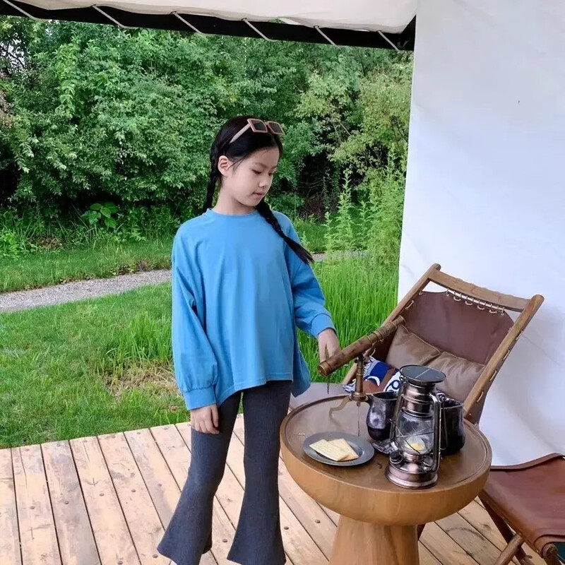 Lastele Tüdrukutele Flare Säärised 2024 Uus Saabumine Laste Slim Fit Püksid Tüdrukud Kevadsuvi puuvillased säärised Hallid mustad püksid