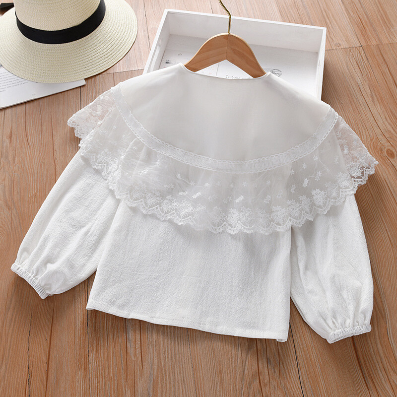 Särgid tüdrukutele Valged Kooliriided Tüdrukud Pluusid Pikkade varrukatega Laste Topid Pits Puuvillane Lasteriided Vestidos 6 8 10 14 aastat