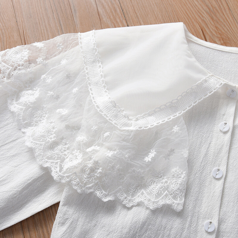 Särgid tüdrukutele Valged Kooliriided Tüdrukud Pluusid Pikkade varrukatega Laste Topid Pits Puuvillane Lasteriided Vestidos 6 8 10 14 aastat