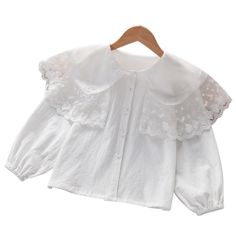 Särgid tüdrukutele Valged Kooliriided Tüdrukud Pluusid Pikkade varrukatega Laste Topid Pits Puuvillane Lasteriided Vestidos 6 8 10 14 aastat