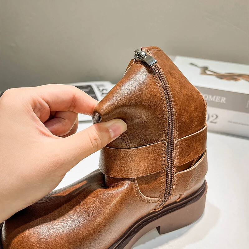 Cizme de copii cu platformă cu vârf rotund 2023 Toamnă/Iarnă Cizme din piele pentru băiat britanic Cizme de cavaler pentru fată Cizme de cavaler de mărime medie Pantof pentru copii 부츠