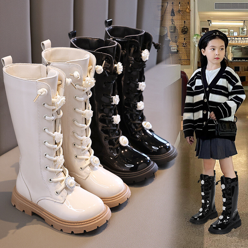 Primăvară și toamnă Nou 2024 Versatil Respirabil Dulci Fete Casual Cizme înalte Cizme elegante de prințesă Drop Shipping Moda Copii