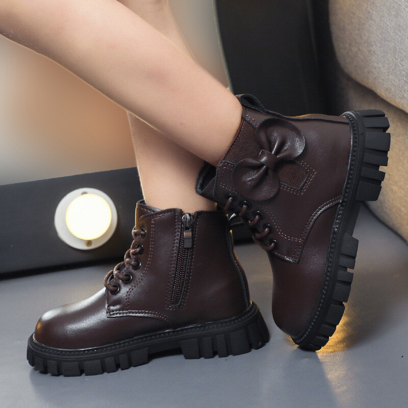 Размер 26-36 Мартин ботуши за момичета Детски къси ботуши Пролет и есен Единични нови черни ботуши ботуши челси