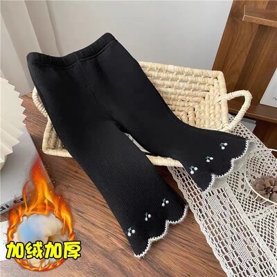 Pantaloni evazați din catifea dintr-o singură bucată pentru fete, toamnă și iarnă, ediția coreeană pentru copii, pantaloni străini versatili, pantaloni calduri de pluș pentru bebeluși