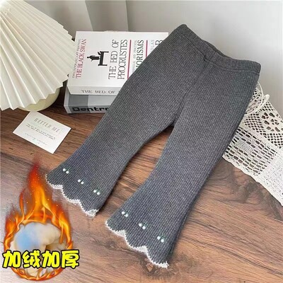 Pantaloni evazați din catifea dintr-o singură bucată pentru fete, toamnă și iarnă, ediția coreeană pentru copii, pantaloni străini versatili, pantaloni calduri de pluș pentru bebeluși