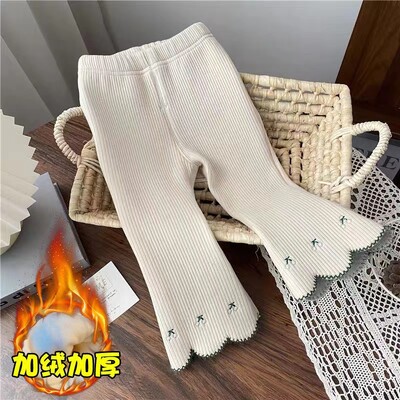 Pantaloni evazați din catifea dintr-o singură bucată pentru fete, toamnă și iarnă, ediția coreeană pentru copii, pantaloni străini versatili, pantaloni calduri de pluș pentru bebeluși