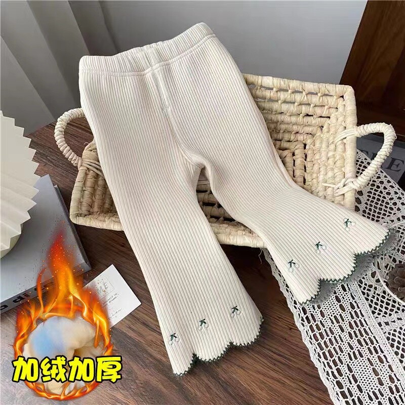 Pantaloni evazați din catifea dintr-o singură bucată pentru fete, toamnă și iarnă, ediția coreeană pentru copii, pantaloni străini versatili, pantaloni calduri de pluș pentru bebeluși