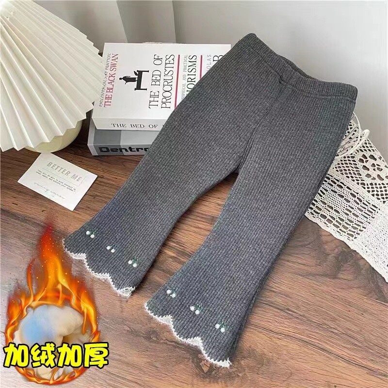 Pantaloni evazați din catifea dintr-o singură bucată pentru fete, toamnă și iarnă, ediția coreeană pentru copii, pantaloni străini versatili, pantaloni calduri de pluș pentru bebeluși