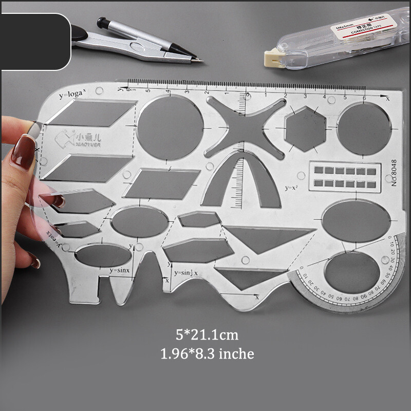 Multifunktsionaalne geomeetriline joonlaud, õõneskõvera joonistamine mallimaalimisel, matemaatilise joonise plastist joonlaud, joonise funktsiooni joonlaud