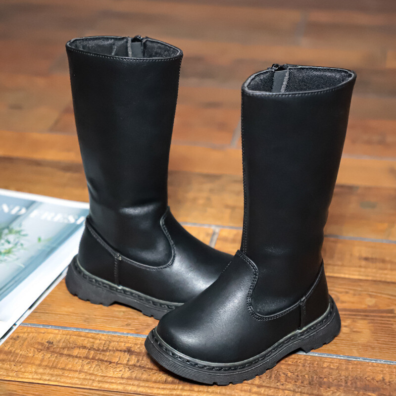 Cizme înalte la modă pentru copii, băieți, fete plus cizme romane calde din catifea, pur clasic, negru, calitate superioară, pantofi pentru bebeluși