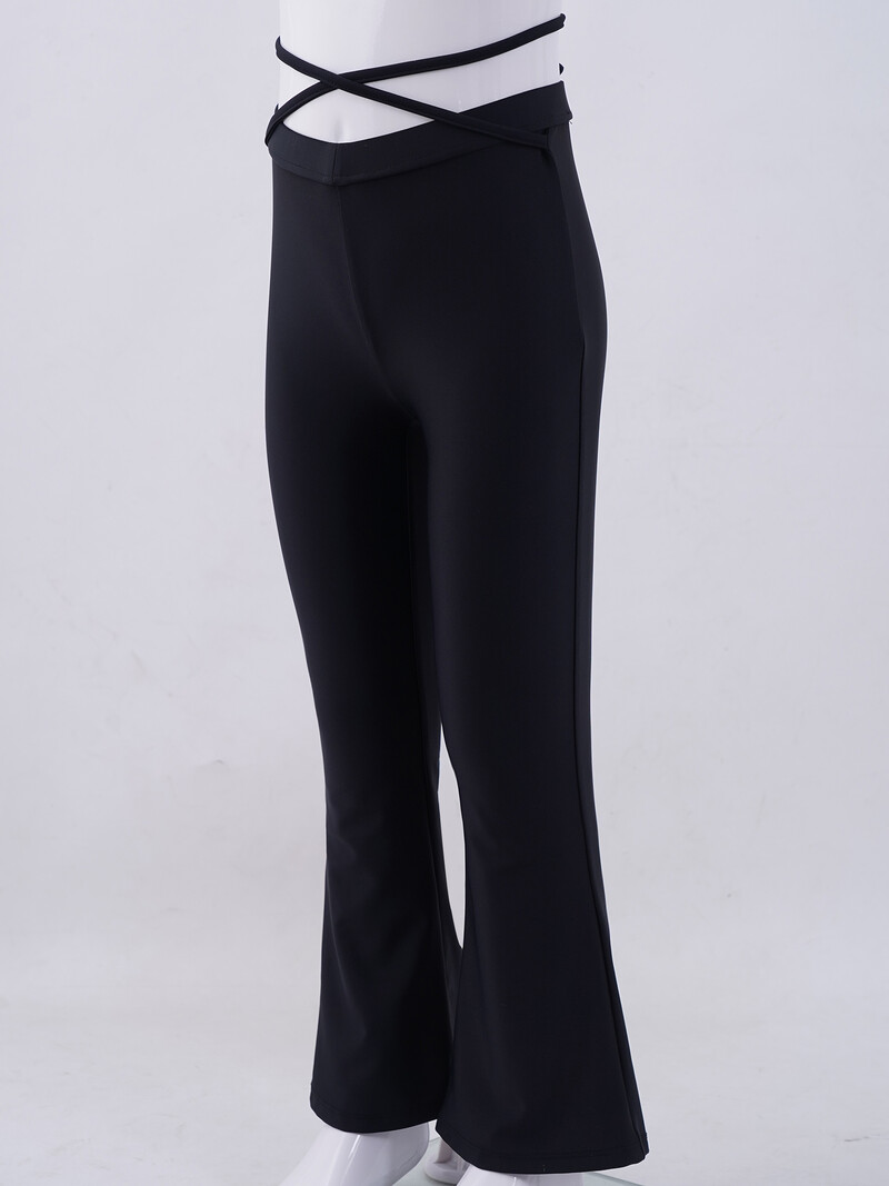 Pantaloni lungi negri pentru fete pentru copii, culoare pură, cu centură elastică în talie, cu cravată, pantaloni evazați, la modă pentru copii, pantaloni pentru dansul de jazz.