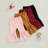 FOCUSNORM 0-6Y Sügis Lapsed Tüdrukud Armsad lainetavad püksid 4 värvi kõrge vöökohaga elastsed ühevärvilised volangid püksid püksid