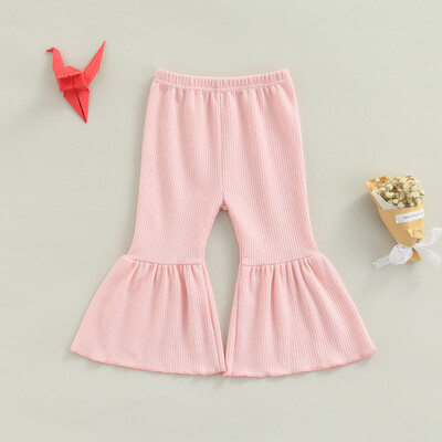 FOCUSNORM 0-6Y Sügis Lapsed Tüdrukud Armsad lainetavad püksid 4 värvi kõrge vöökohaga elastsed ühevärvilised volangid püksid püksid