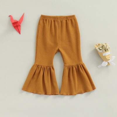 FOCUSNORM 0-6Y Sügis Lapsed Tüdrukud Armsad lainetavad püksid 4 värvi kõrge vöökohaga elastsed ühevärvilised volangid püksid püksid