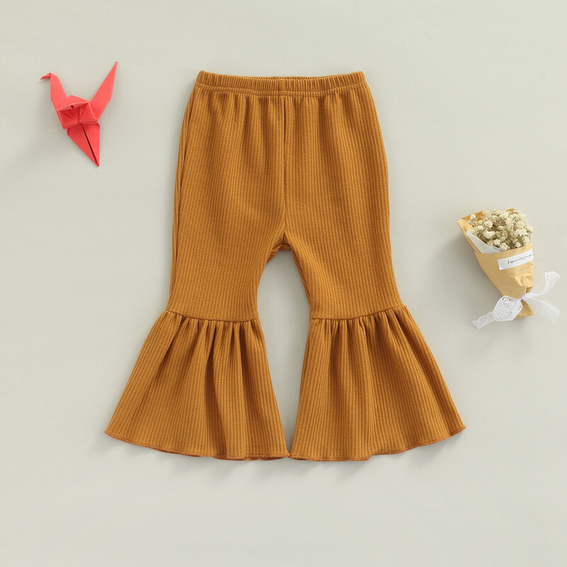 FOCUSNORM 0-6Y Sügis Lapsed Tüdrukud Armsad lainetavad püksid 4 värvi kõrge vöökohaga elastsed ühevärvilised volangid püksid püksid