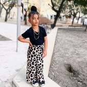 Moda fetiță pantaloni cu picior lat cu imprimeu leopard vară primăvară toamnă copil mic pantaloni evazați haine respirabile pentru bebeluși 4-7 ani