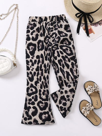 Moda fetiță pantaloni cu picior lat cu imprimeu leopard vară primăvară toamnă copil mic pantaloni evazați haine respirabile pentru bebeluși 4-7 ani
